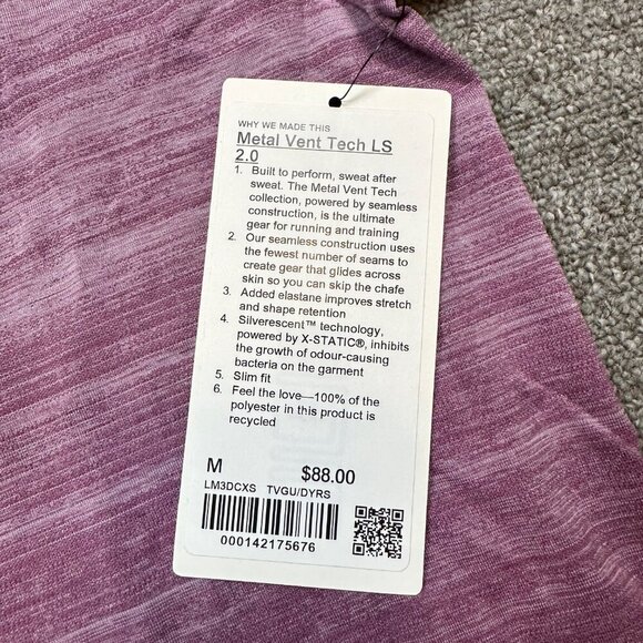 Lululemon Metal Vent NWT Tech Long Sleeve Shirt 2.0 Static Storm Stripe Plum M - Picture 4 of 8